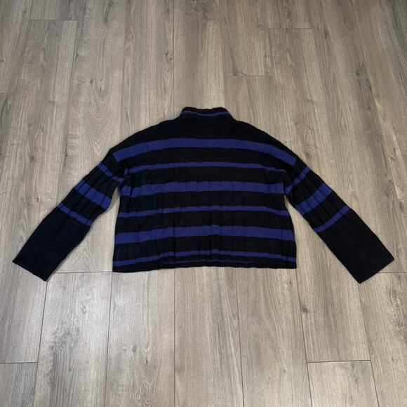 Madewell Ribbed Cashmere-Wool Blend Pullover Sweater Sz M Cobalt Stripe Mockneck - Picture 5 of 7